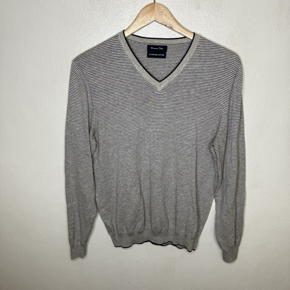 Massimo Dutti Extrafine Cotton Striped Long Sweater Elbow Patches Medium